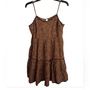 Urban Outfitters Hanna Leopard Print Spaghetti Strap Tiered Dress Size Small